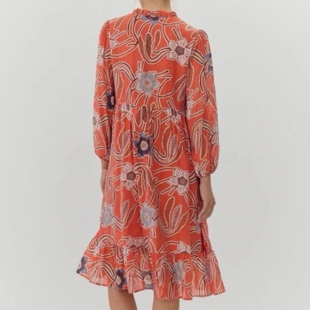 NWT Jodifl Floral Print Boho Midi Dress Viscose W Pockets Maxi Bishop Sleeves M - Picture 2 of 9
